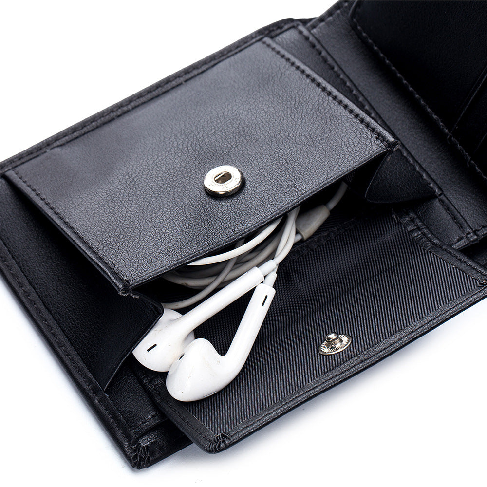 Soft Cowhide Trifold Wallet Homme multifonctionnel