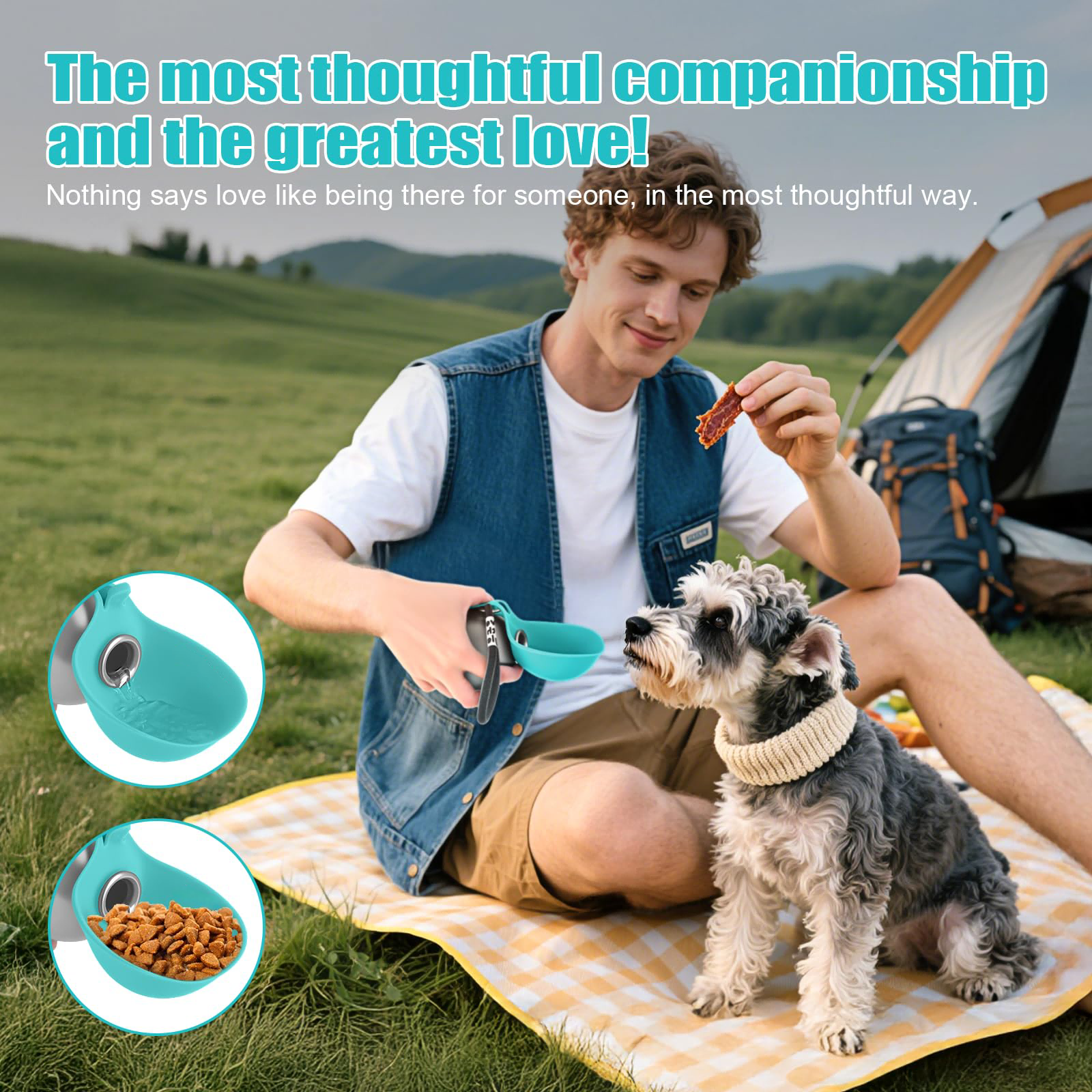 Bouteille d'eau portable pour chien 10oz en acier inoxydable Distributeur d'eau pour chien de voyage avec bol No-Spi