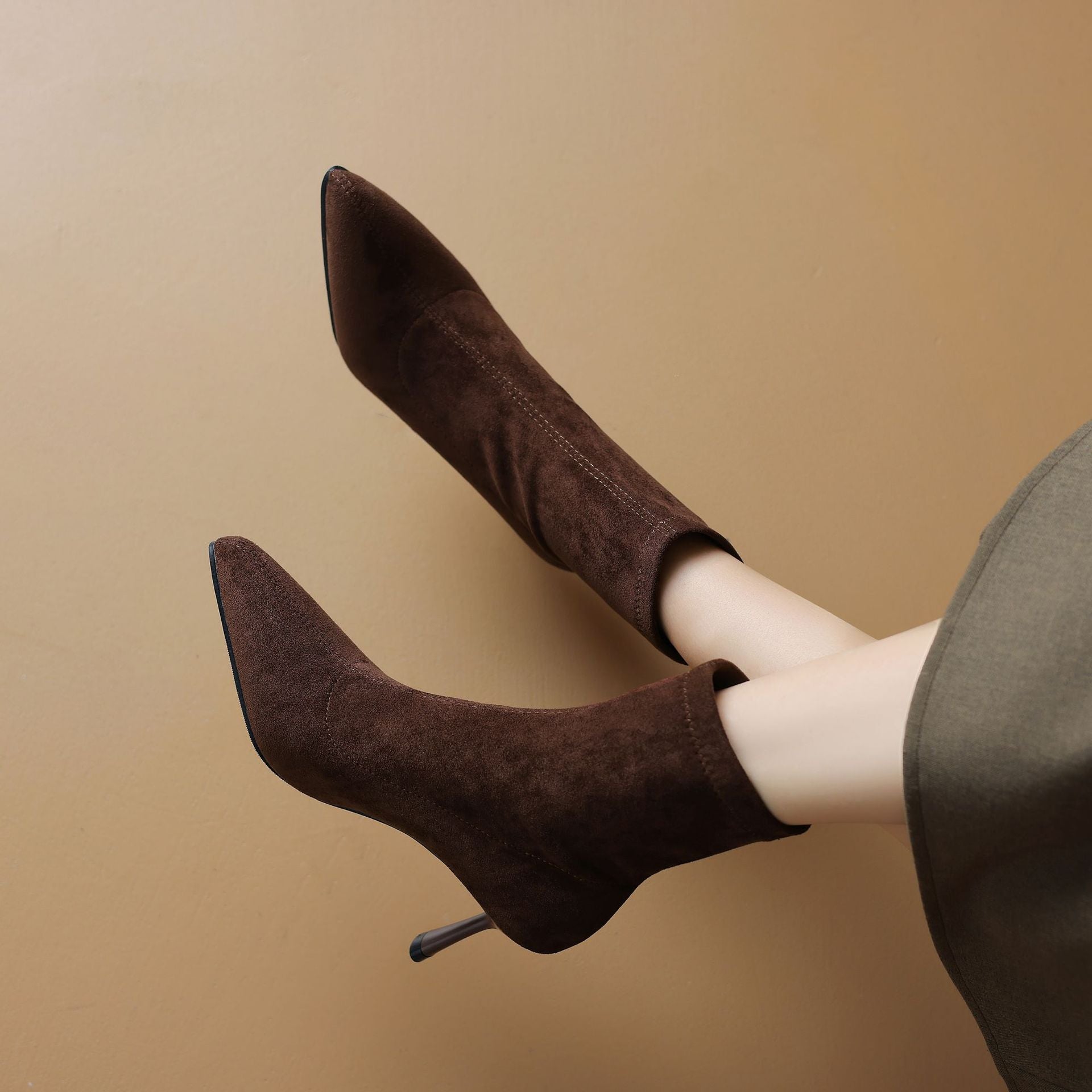 Bottes élégantes à pointe pointue de style français Stretch Slim-fit