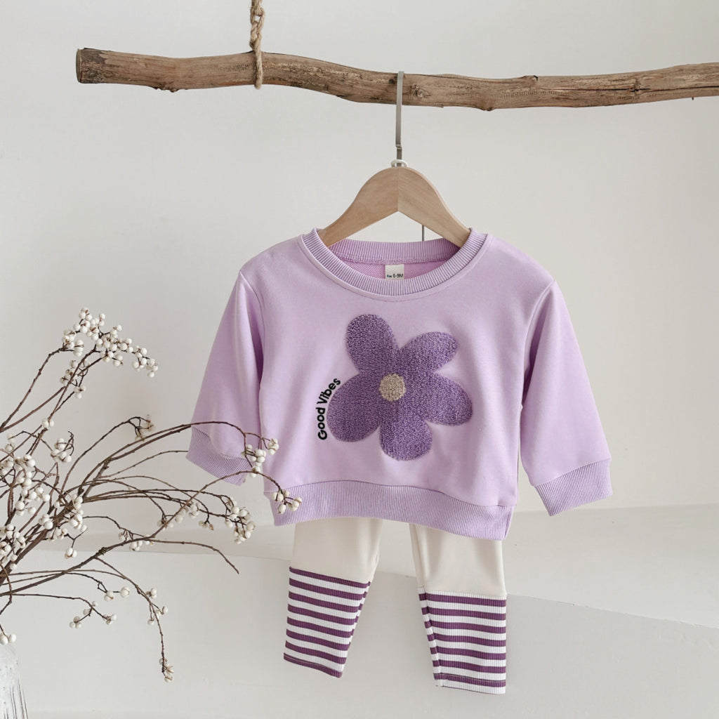 Baby Floral Hoodie et Pantalons rayés Ensemble deux pièces
