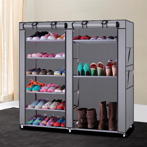 6 étages Double rangée 12 Grille Non-tissé en tissu Chaussures Cabinet gris