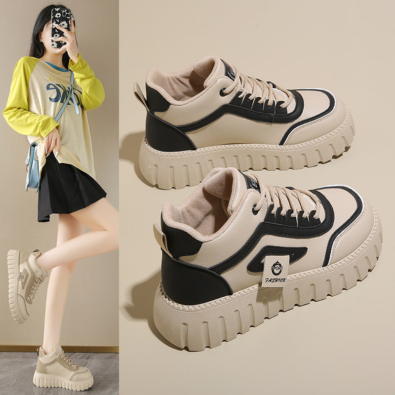 Respirant chaussures blanches haut-top pour femmes Versatile Chunky-soled Athletic-casual Style