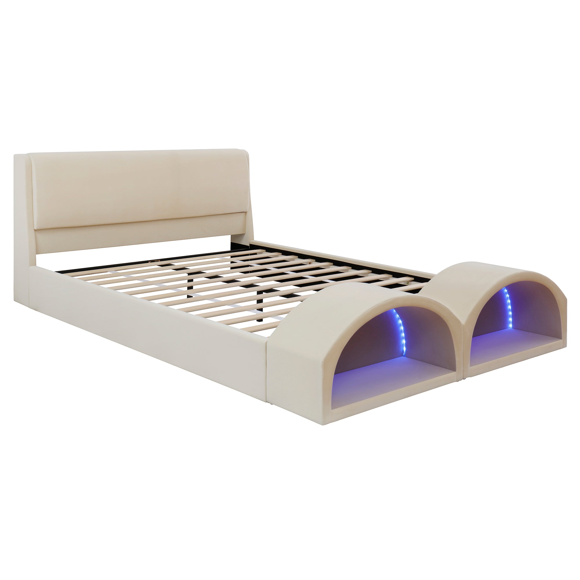 Cadre de lit de plate-forme rembourré de taille Queen avec double grottes Cat