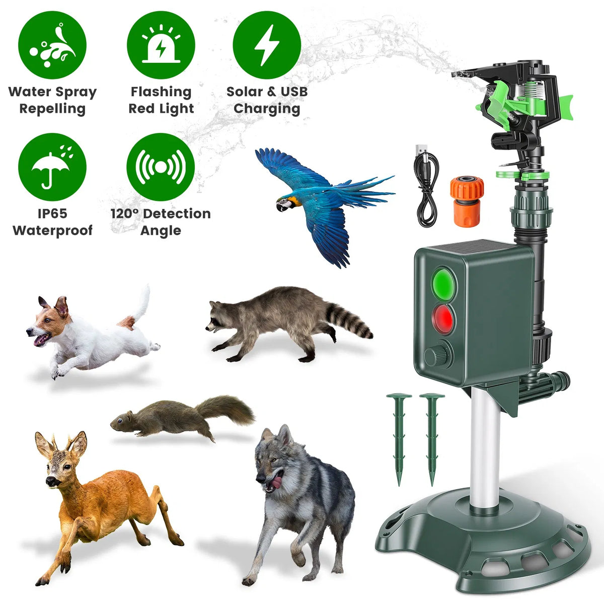 Capteur de mouvement à énergie solaire Sprinkler d'origine animale avec lumière clignotante animal extérieur