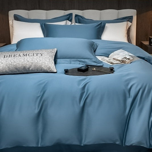 Drap de lit épais en coton de couleur solide et couvre-culotte à quatre pièces