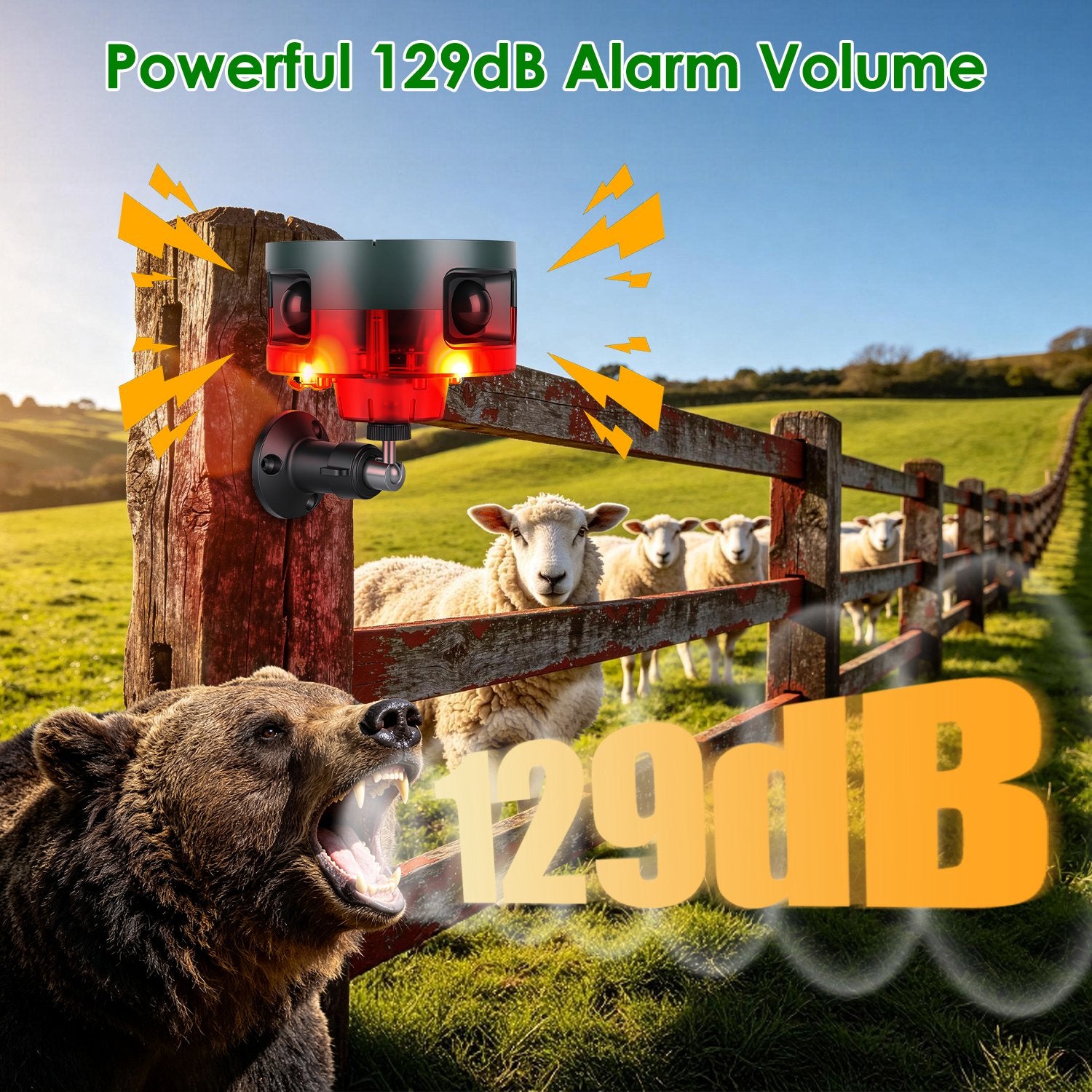 Capteur de mouvement solaire Alarme extérieure 129dB Avec 13 sons et enregistrement personnalisé