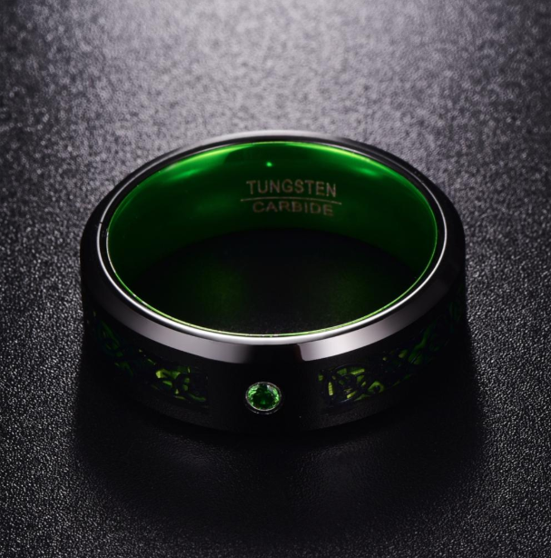 Matte vert Zircon hommes anneau tungstène carbure bague de mariage