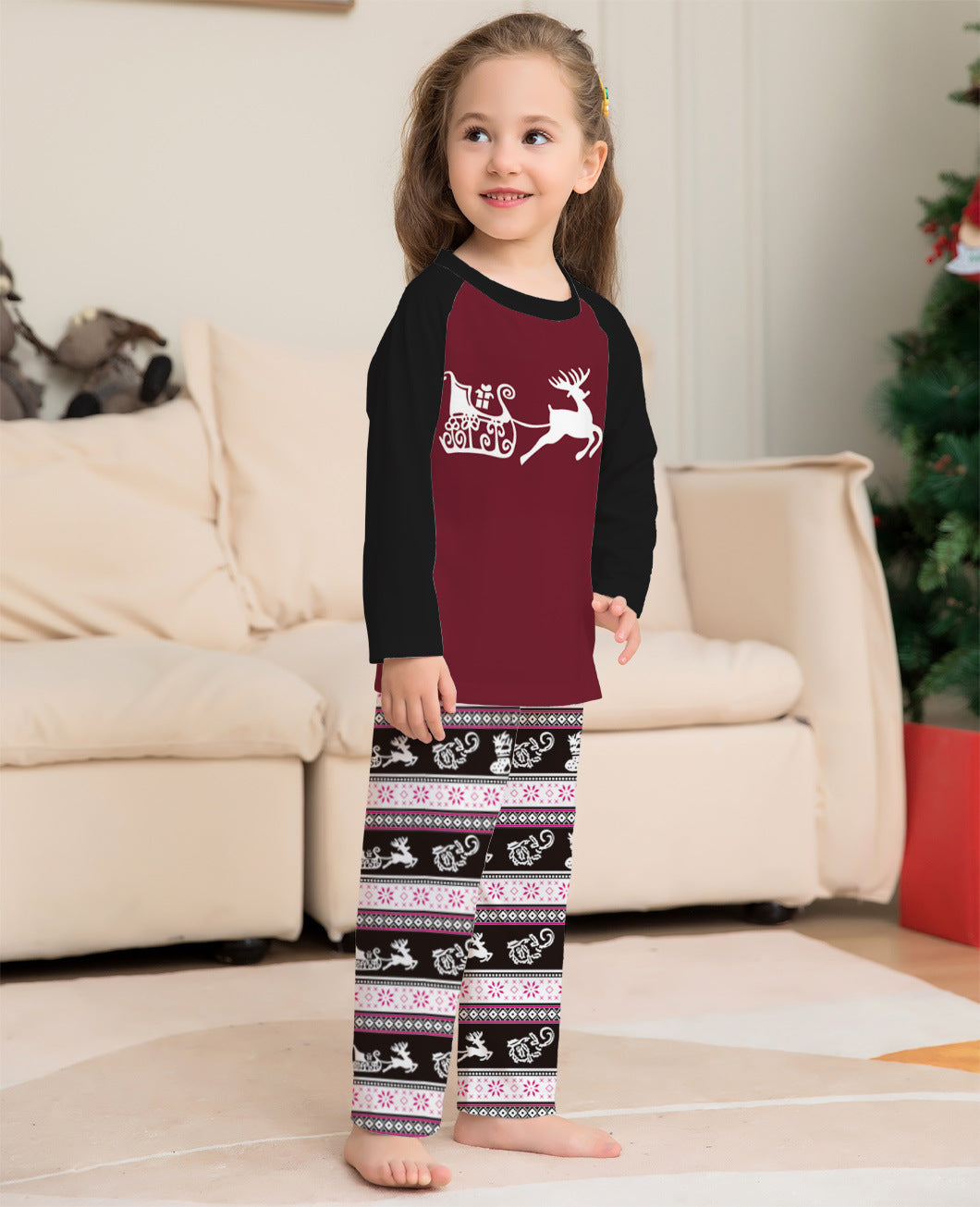 Motif de cerf de mode pour femmes avec rayures Impression de lettre costume de Noël
