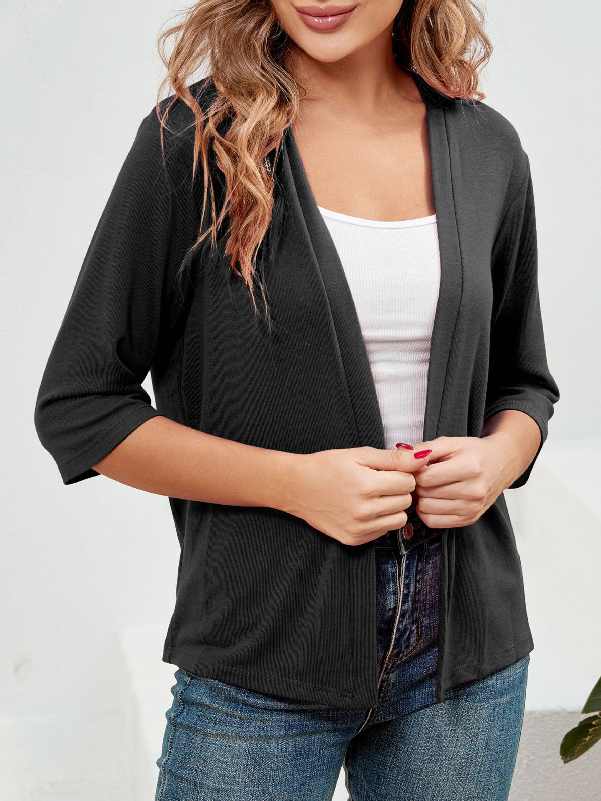 Élégante Outwear Sun-Protection Top Cardigan tricoté à manches trois quarts