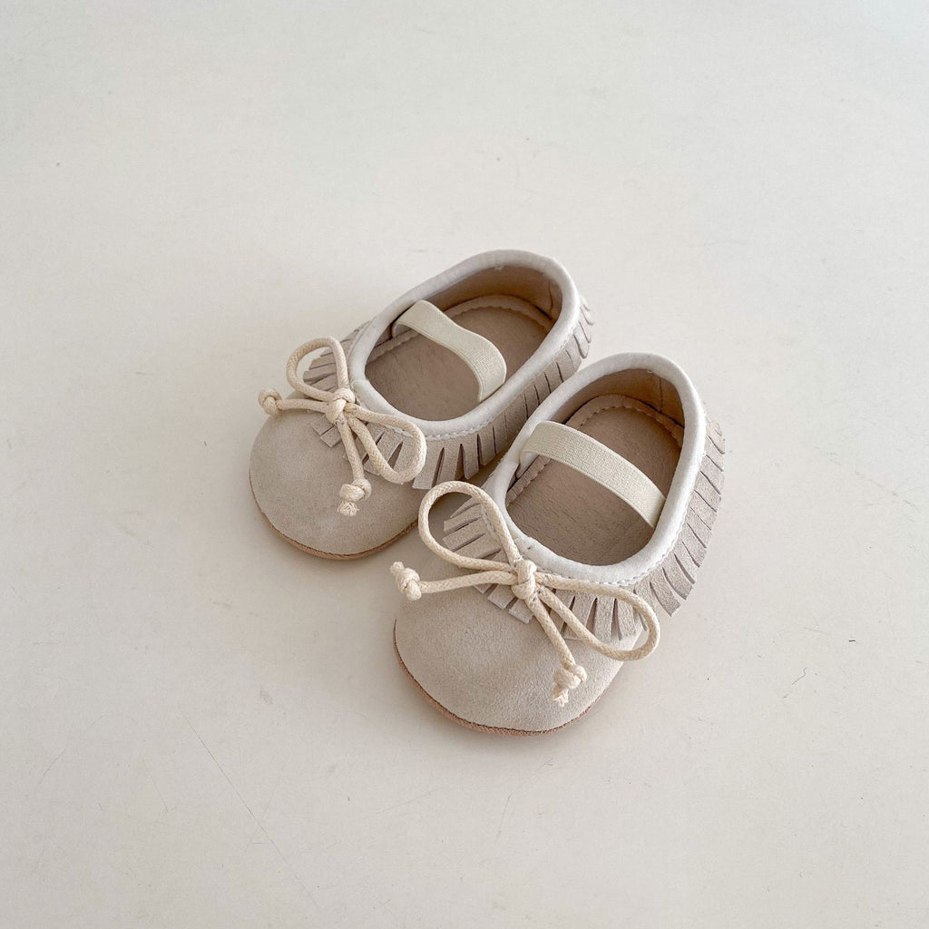 Printemps véritable en cuir bébé filles chaussures Big Bow couvert frange antidérapant résistant à l'usure doux