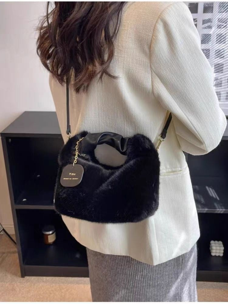 Sac à main en peluche avancé Sac à bandoulière simple et polyvalent - Ser noir