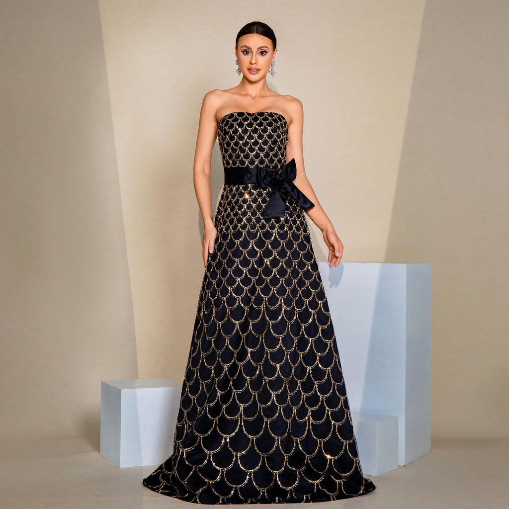 Wrapped bust ruched evening dress