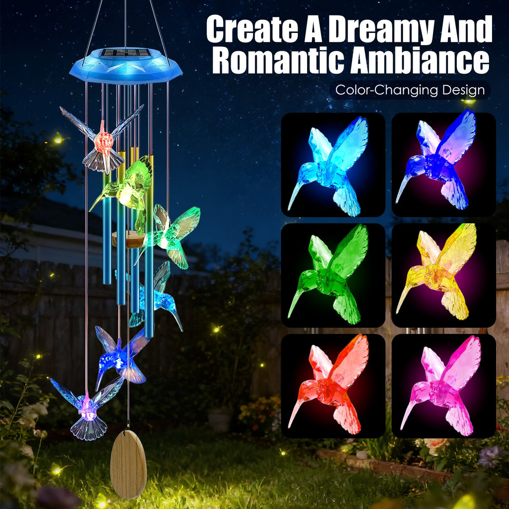 1Pc Solar Butterfly Wind Chime avec tubes en aluminium 7 couleurs changeantes de vent Chime pour l'extérieur