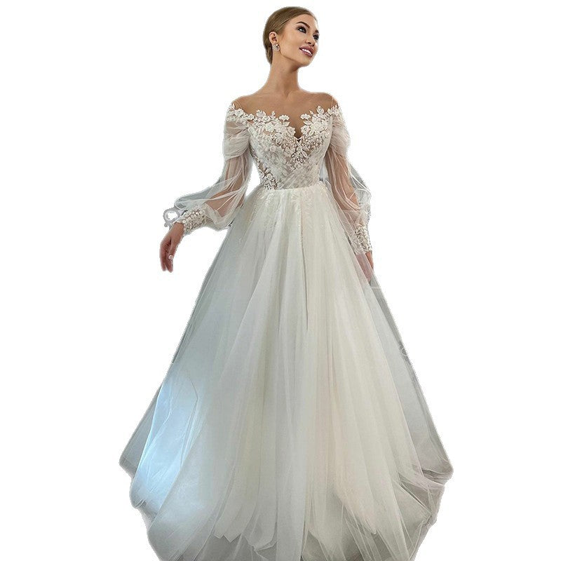 Une épaule à manches longues Cintre de taille Figure-flattering Ball robe de mariée Gown