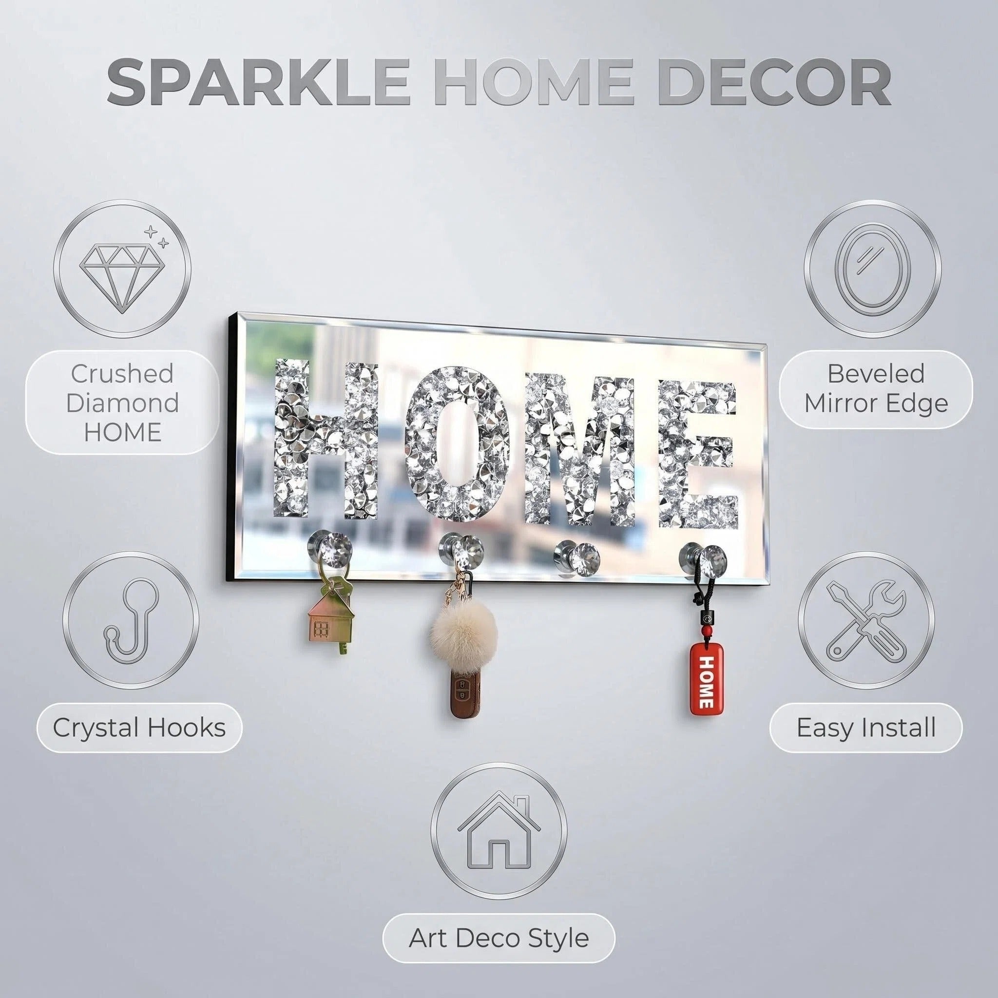 Crush Diamond Mirrored ACCUEIL Lettre Plaque Signe pour décoration murale