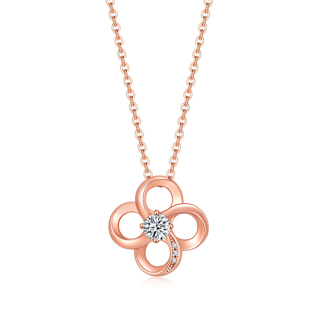 S925 Argent Rose Or plaqué Clover Hollow Moissanite Collier 4mm Centre D Couleur VVS1 GRA