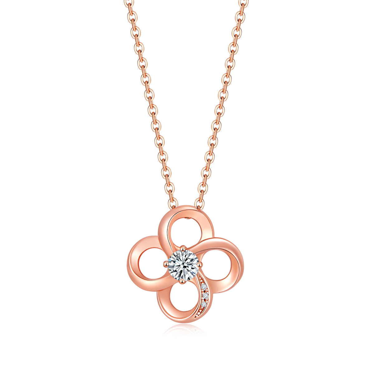 S925 Argent Rose Or plaqué Clover Hollow Moissanite Collier 4mm Centre D Couleur VVS1 GRA