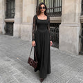 Élégante robe à manches longues en dentelle à col carré
