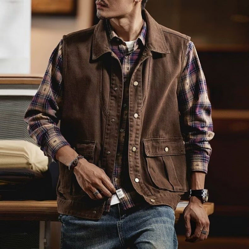 Hommes Outdoor Loose-fit American-style Vintage Vêtements de travail Vest Jacket