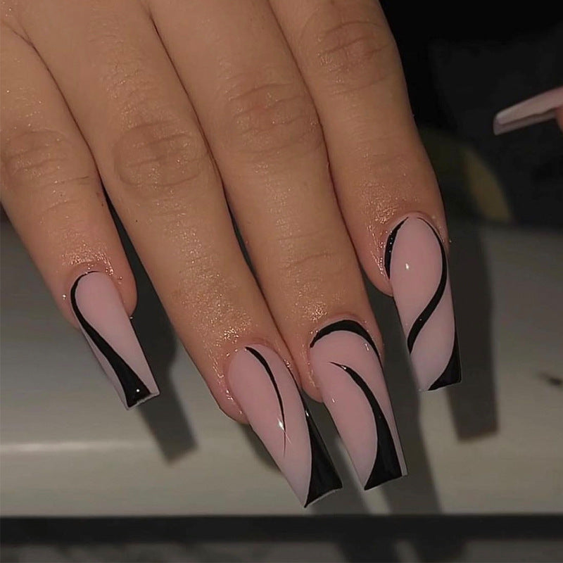 Faux ongles de chaîne en Strass Floral style français pour les femmes