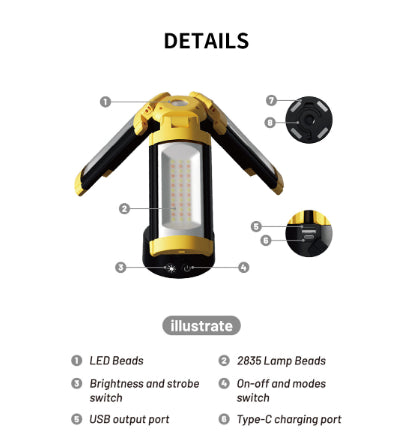 Lanterne de camping pliante multifonctionnelle avec lampe de poche Bracket