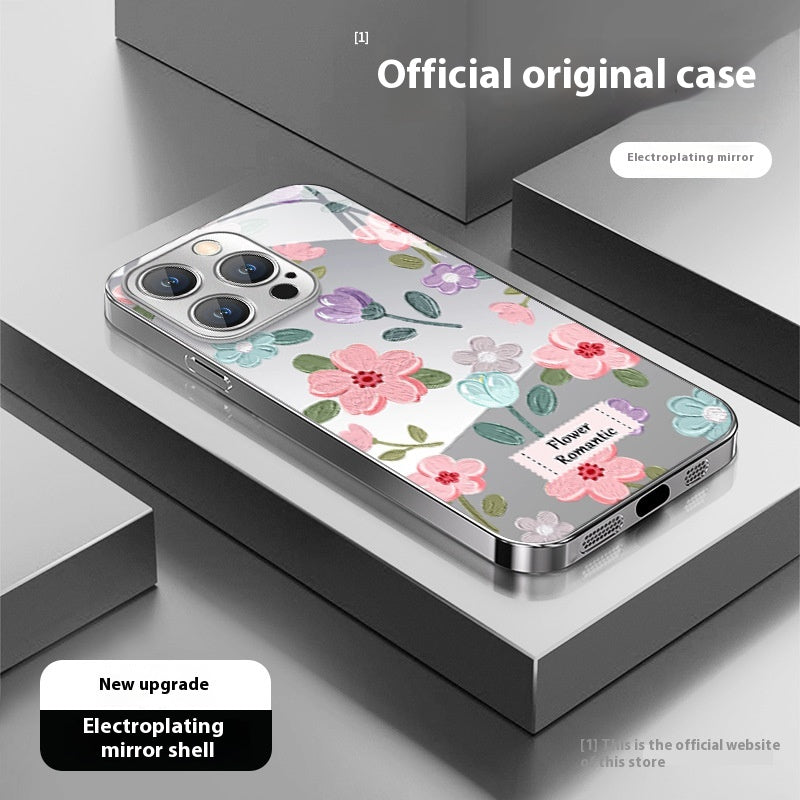 Ins peinture à l'huile fleur miroir boîtier téléphone