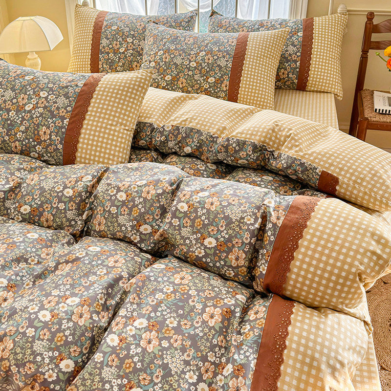 Petit ensemble de literie en coton floral à quatre pièces en coton tout-cot Princess-Style Vintage Linge de lit Wi