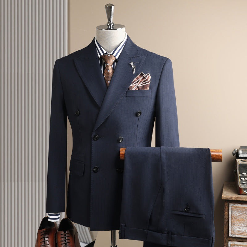 Slim Fit Double Breasted Pinstripe Blazer & Pantalons Cuffed