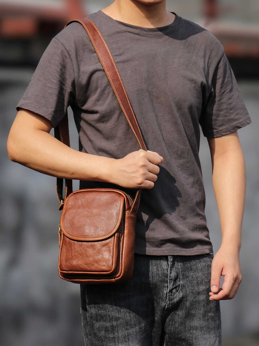 Sac de corps en cuir véritable casual pour hommes