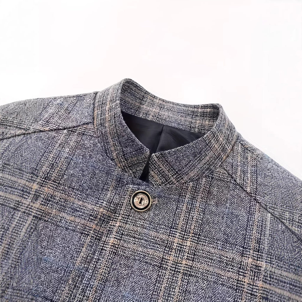 Veste de costume en Plaid pour hommes avec collier