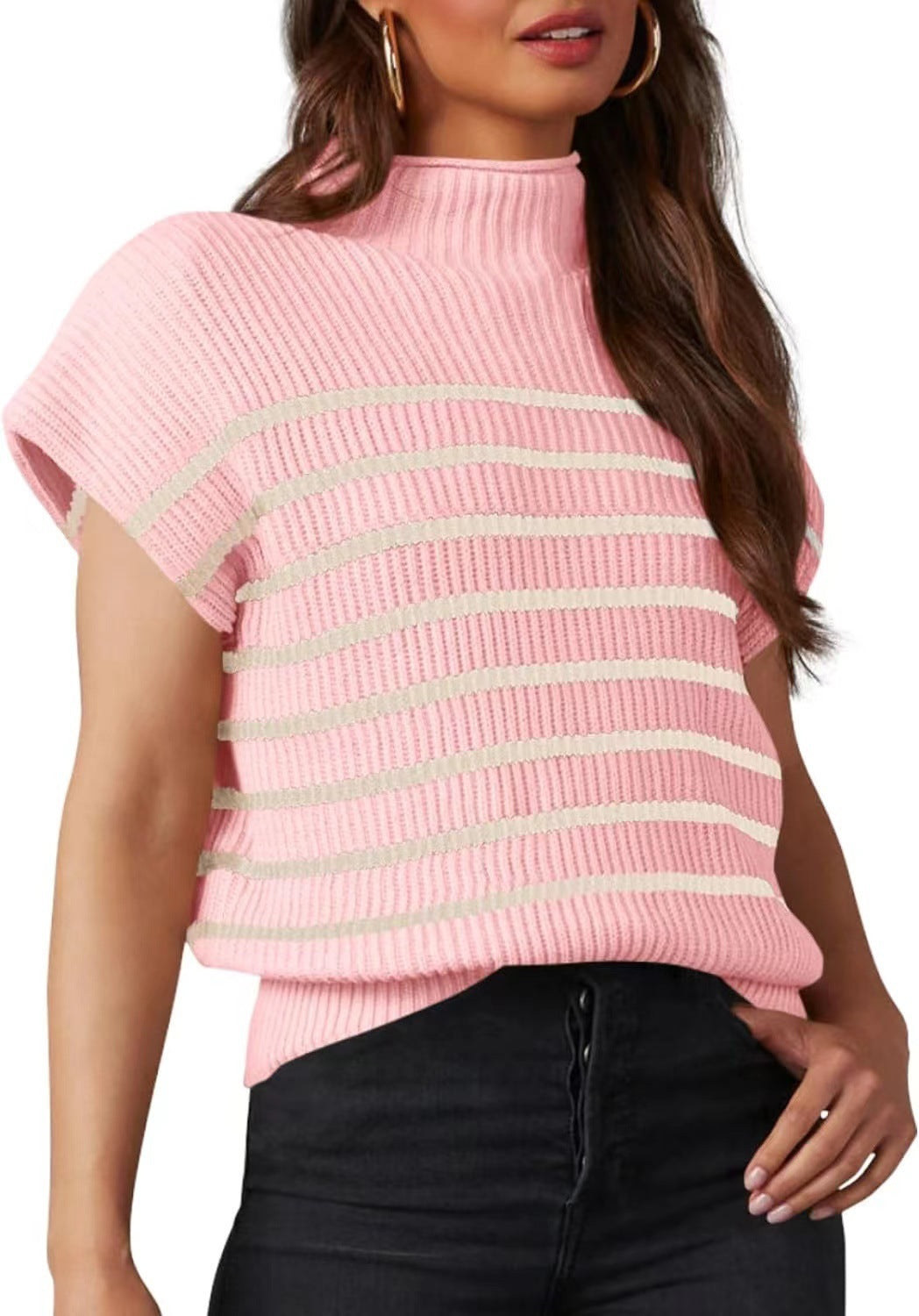 Casquette de sweater pour femmes européennes et américaines d'Amazone Manches Petit col tortueux TEUM Perdre la côte Kn