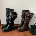Femmes 5cm de hauteur-Améliorant trois dimensions ronde-orteil épais-soleillé Chunky-Heel Riding Bo