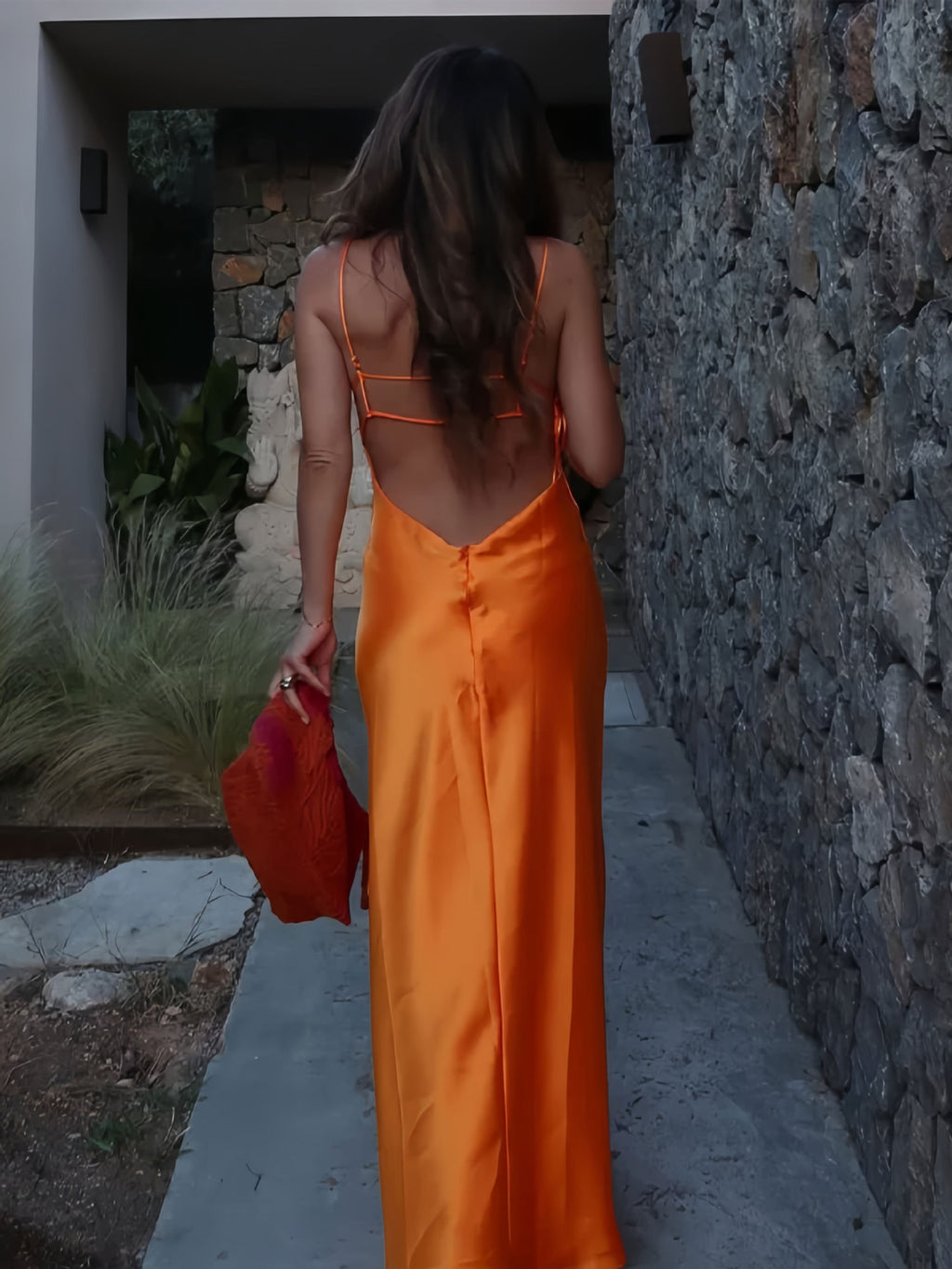 Satin Deep V-Neck Spaghetti-Strap Maxi Robe