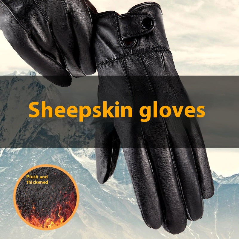 Gants en cuir véritable pour les hommes et les femmes L'automne et l'hiver revêtus de polaire