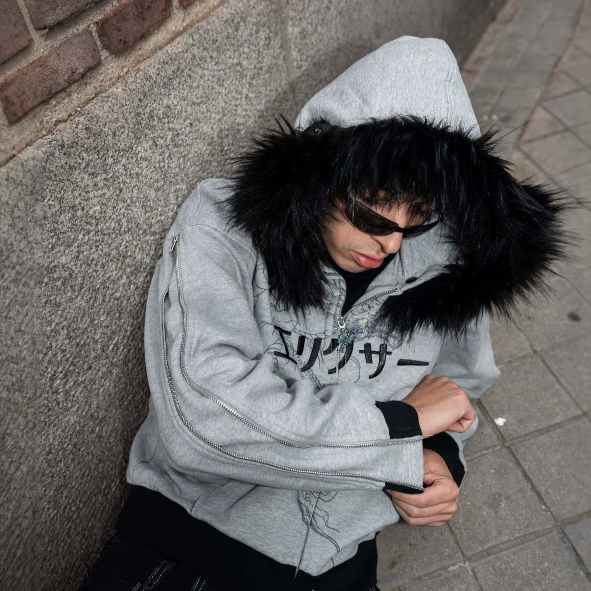 Sweatshirt imprimé à capuche à capuchon en collier de fourrure pour homme