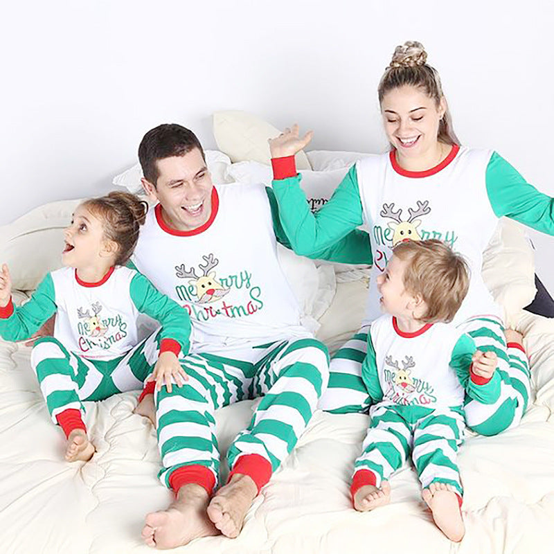 Striped Print House Long Sleeve Casual Parent-Child Outfit