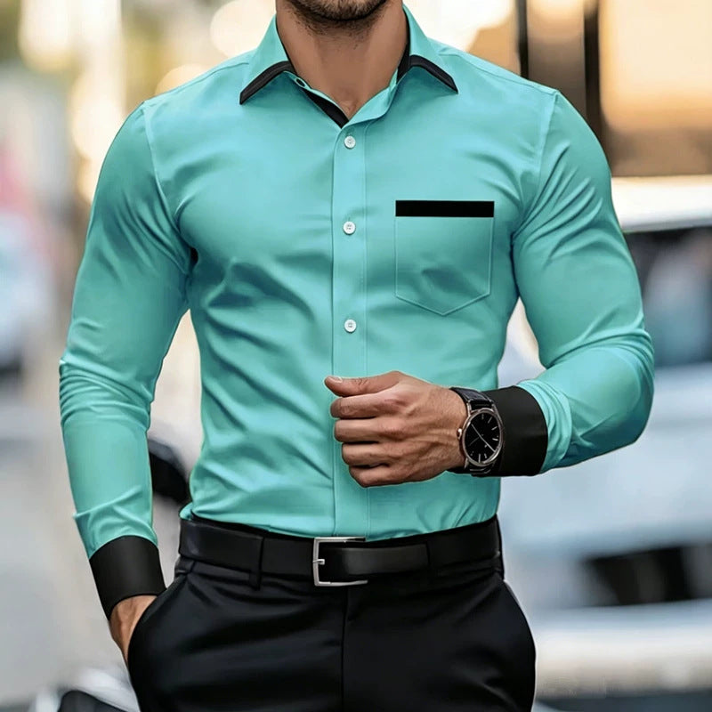 Hommes Business-Casual Fride-Free Contrast-Color Shirt