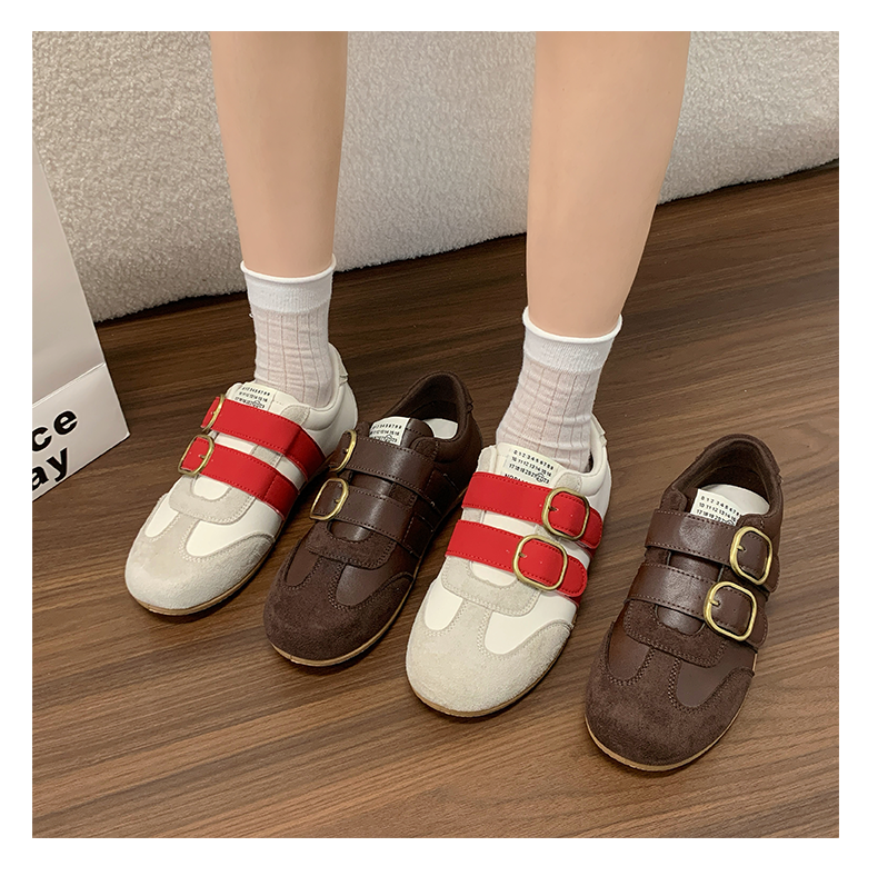 Retro Couleur Bloc Épaisseur Semelle Allemande Trainer Chaussures Femmes Automne Ceinture Boucle Casual Fashion Co