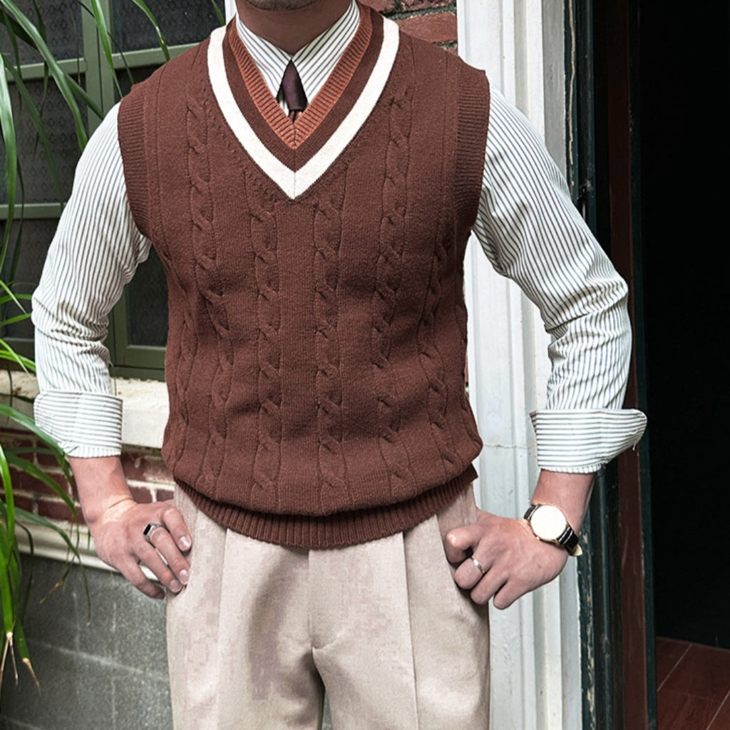 Veste contrasté de couleur contrastée de col V mode homme Casual All-Match