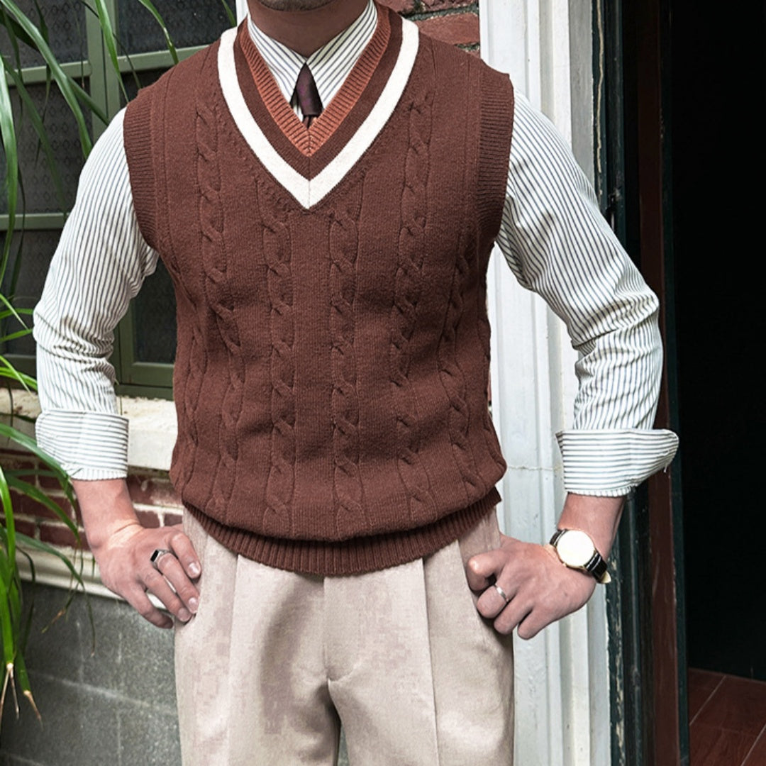 Veste contrasté de couleur contrastée de col V mode homme Casual All-Match