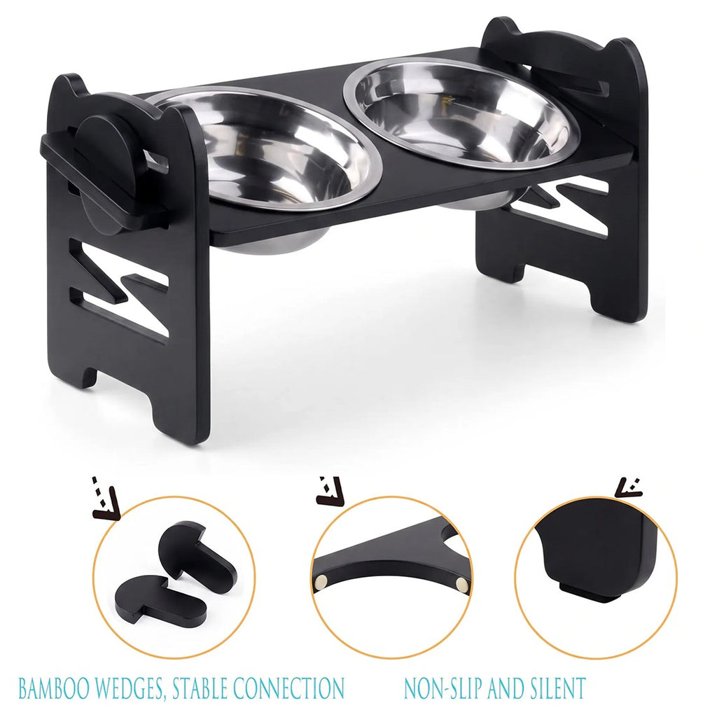 Grand chien nourriture alimentation stand station en acier inoxydable à double montant bols