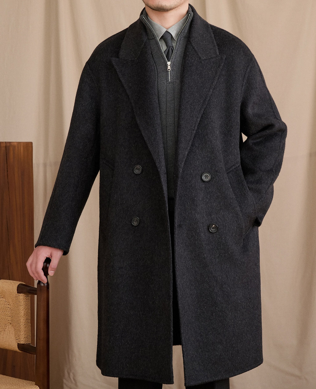 Manteau de longueur moyenne en laine en vrac