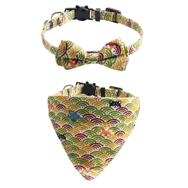 Style japonais Tang Grass modèle collier de chat deux-pièces Bow Binder triangulaire