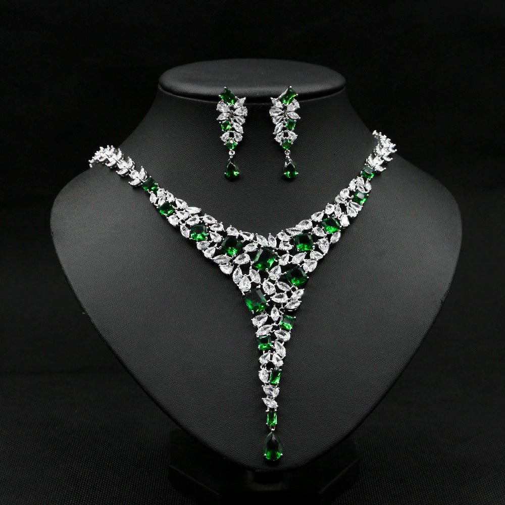 Colorful Zircon Collier Ensemble Robe de mariée Boucle d'oreille Accessoires