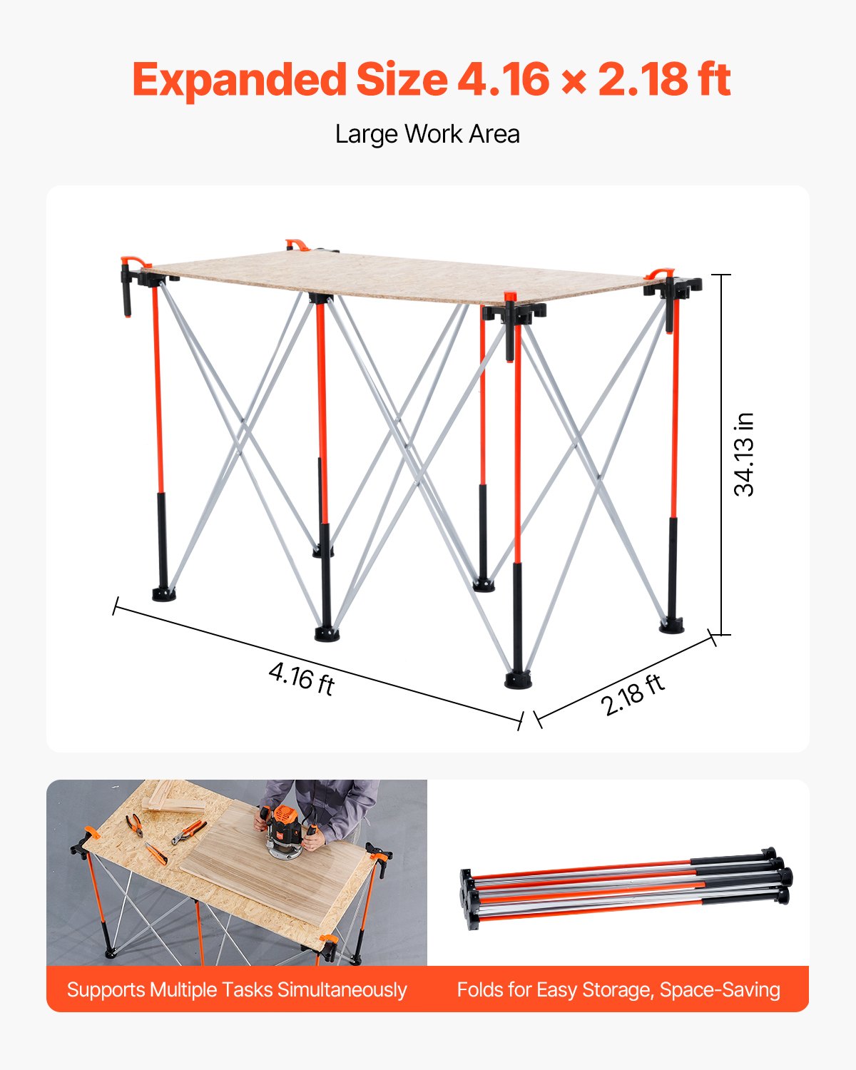 Support de travail pliable portatif 4.16 X 2.18ft Support de travail collapsible 2500lbs Capacité