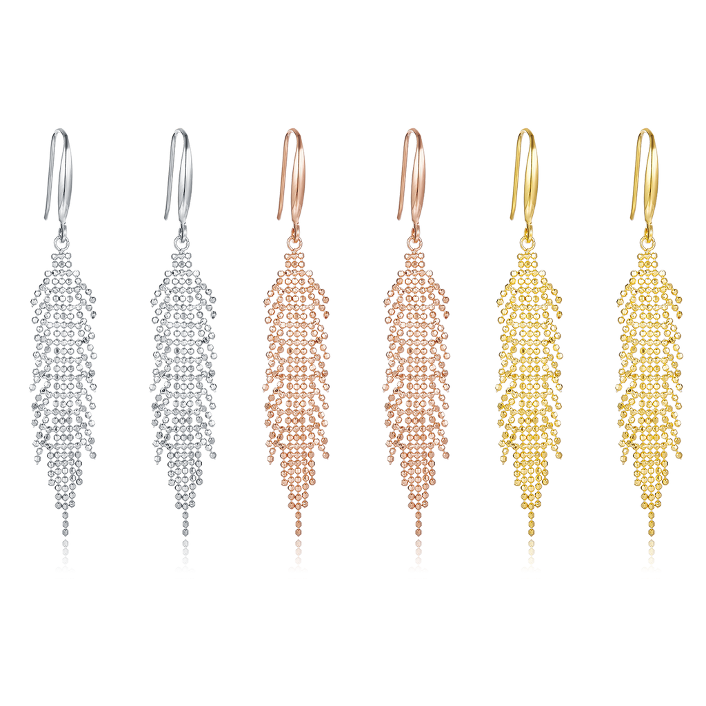 S925 Boucles d'oreilles en équerre en argent Sterling 59,8mm Long 2g Perle de maille légère coulant D