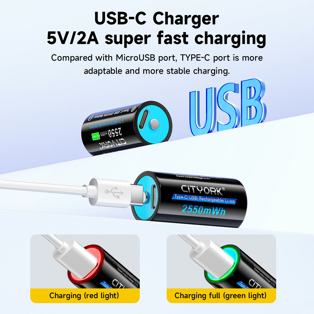 CR123AUSB Grande capacité Type-C 37V Batterie au lithium