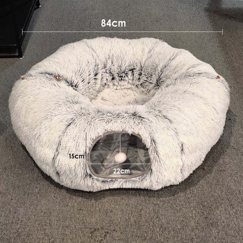 Lit chaud de chat en peluche avec tunnel pour les chats intérieurs Collapsible Donut Cat jouer à coucher Cave