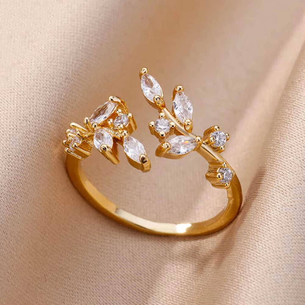 Hot-Selling 18K Gold-Plate entièrement diamante Luxury Non-Fading Anneau ouvert pour les femmes