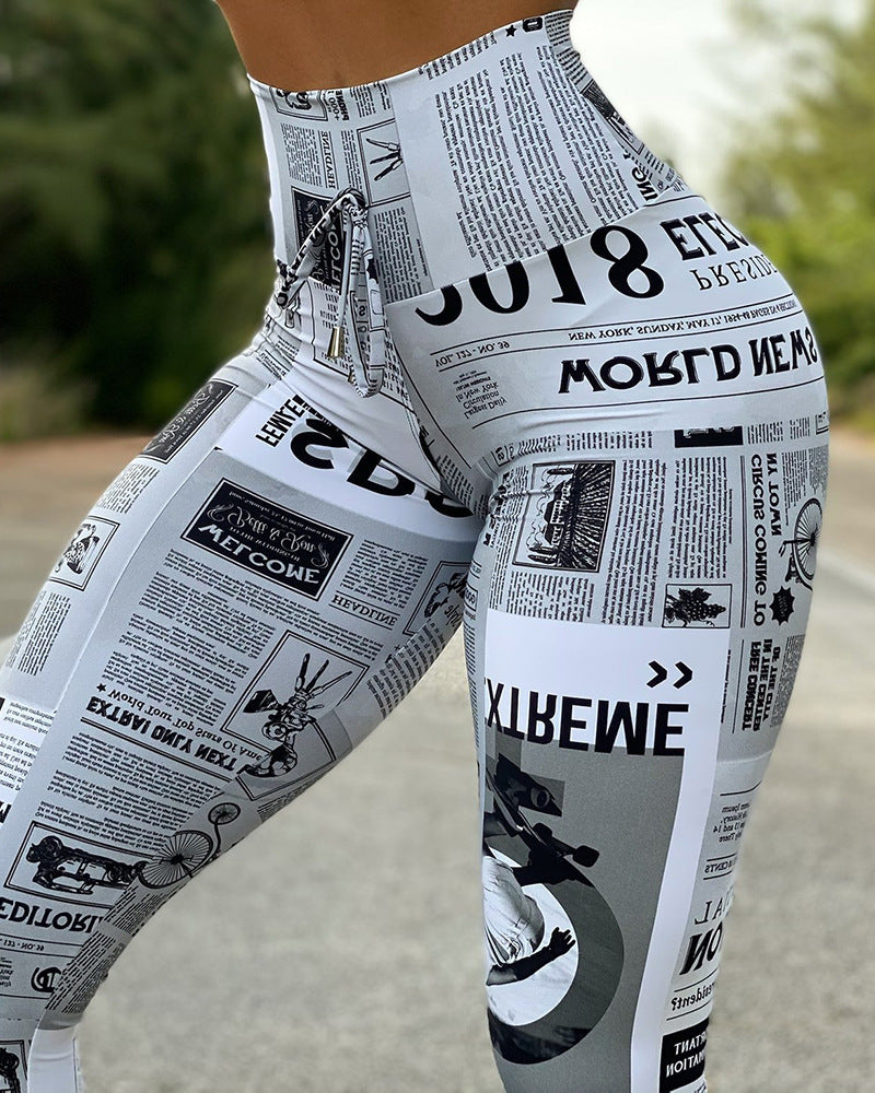 European And American Fashion News Times Digital Printed High Waist Stretch Yoga Pantalons Run